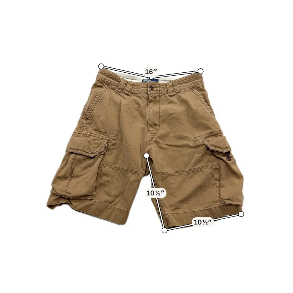 Polo Ralph Lauren Cargo Shorts Classic Khaki Tan Cotton Mens Size 33
